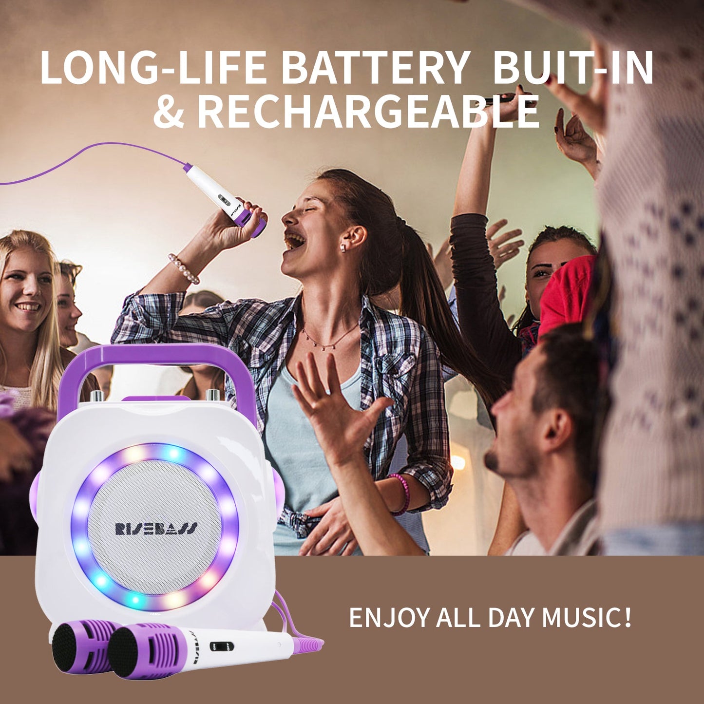 Karaoke Machine for Kids - Bluetooth Speaker with 2 Microphones - Portable Karaoke Machine for Girls and Boys - Birthday Gift Ages 2+